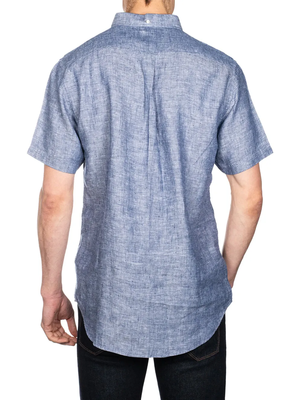 Regular Linen Short Sleeve Shirt Persian Blue