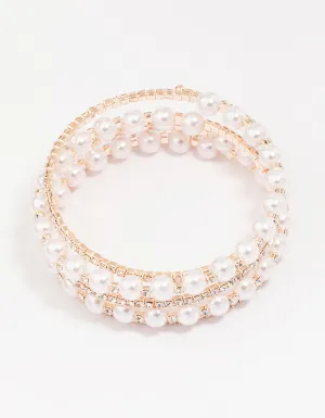 Rose Gold Pearl & Diamante Wrapped Bracelet