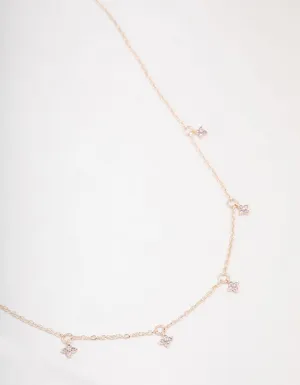 Rose Gold Plated Cubic Zirconia Dainty Flower Station Necklace