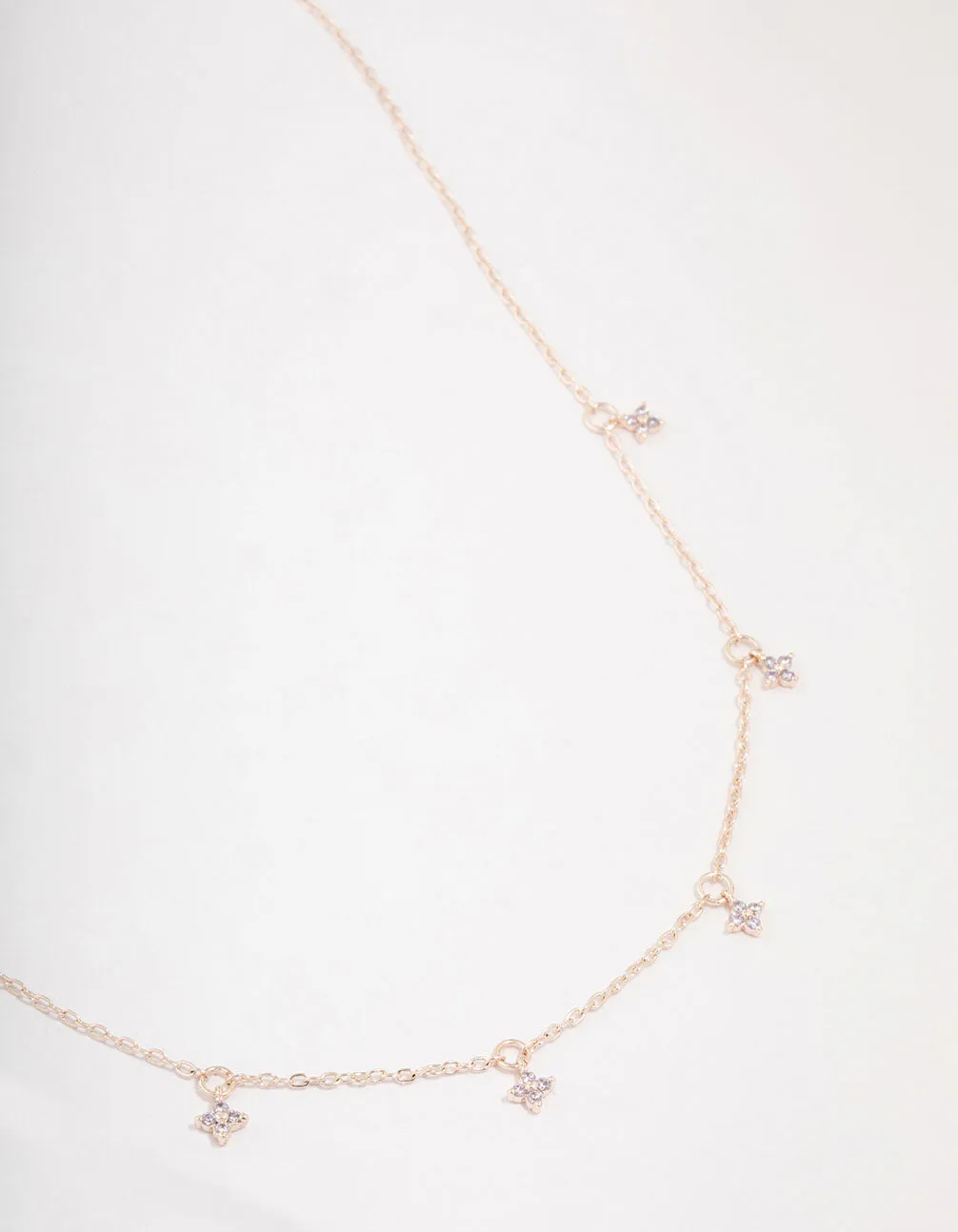 Rose Gold Plated Cubic Zirconia Dainty Flower Station Necklace