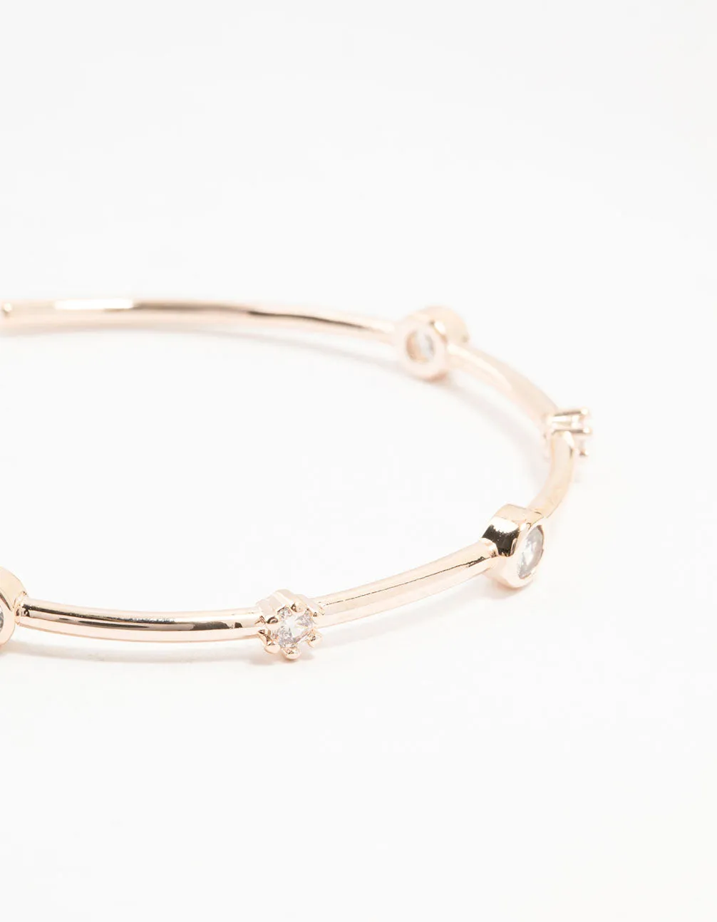 Rose Gold Plated Station Round Cubic Zirconia Wrist Cuff