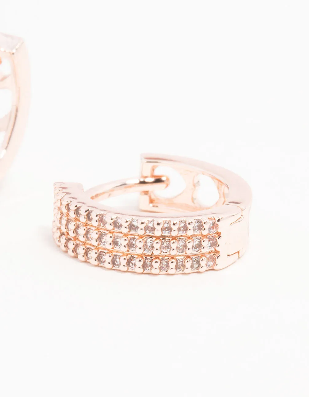 Rose Gold Plated Trio Pave Hoop Earrings