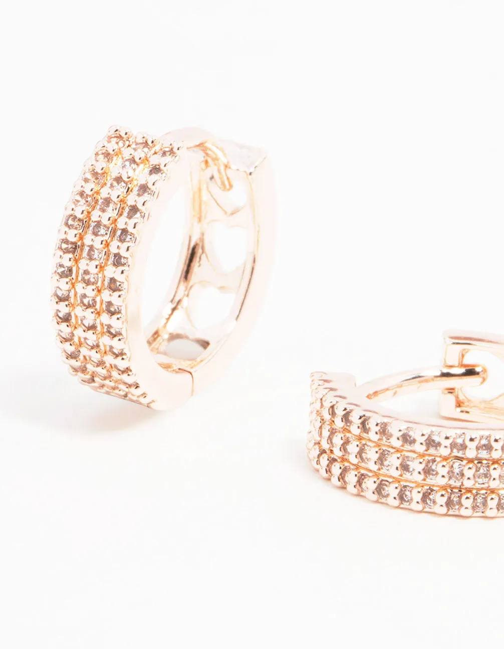 Rose Gold Plated Trio Pave Hoop Earrings