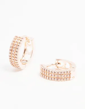 Rose Gold Plated Trio Pave Hoop Earrings