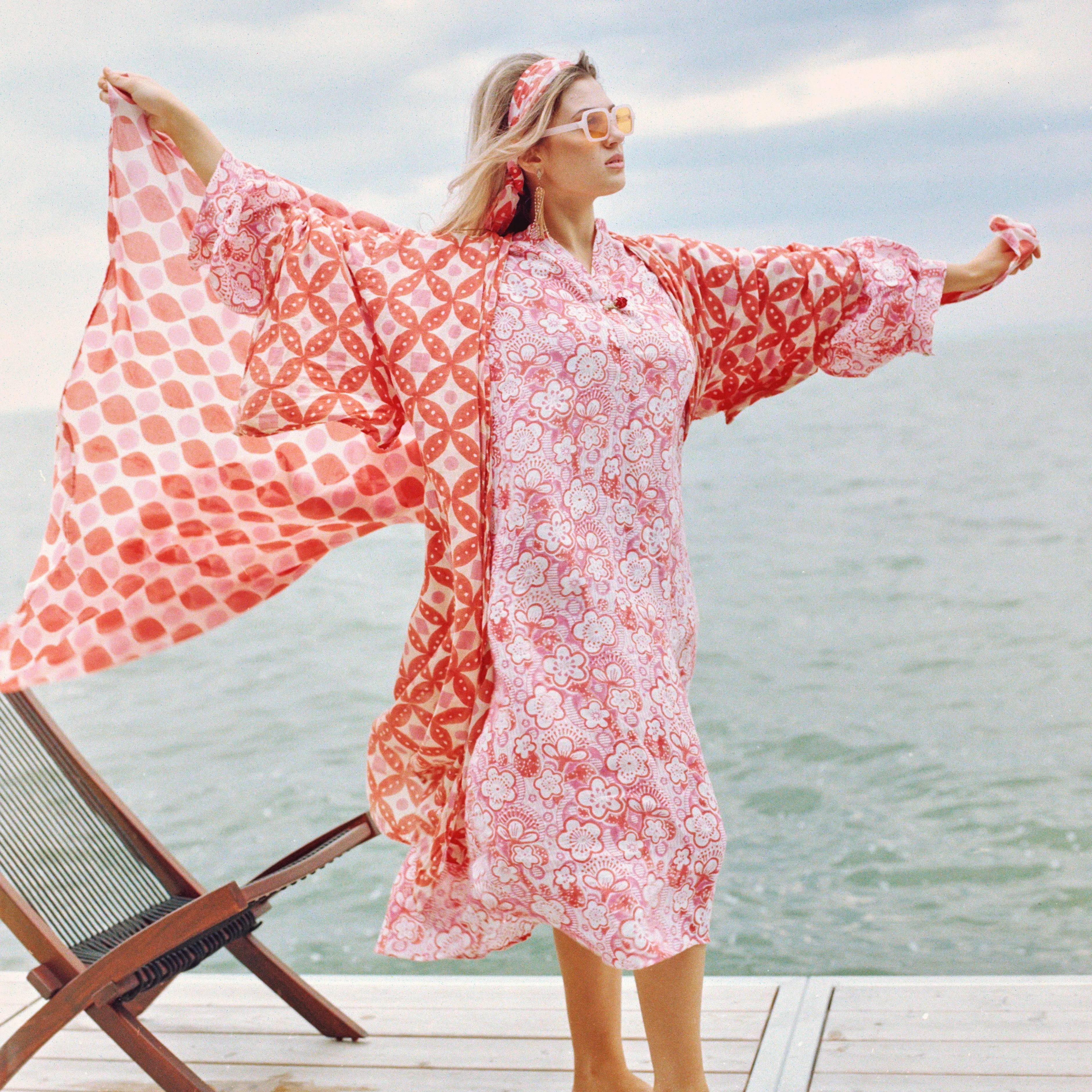 Ruby Linen Dress in Coral Peony