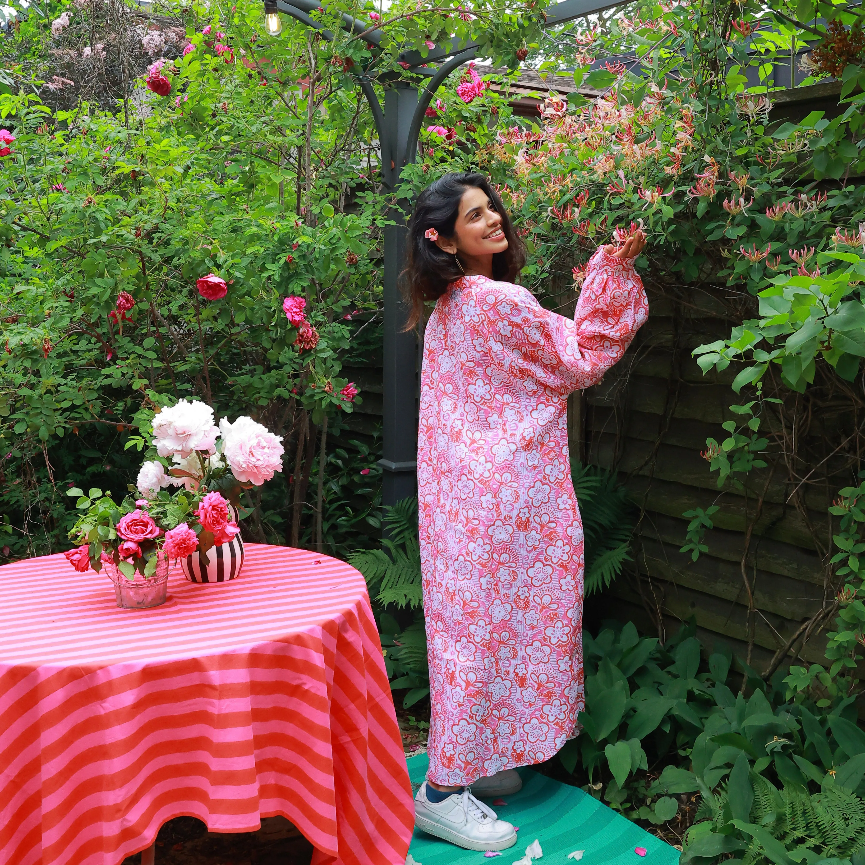 Ruby Linen Dress in Coral Peony