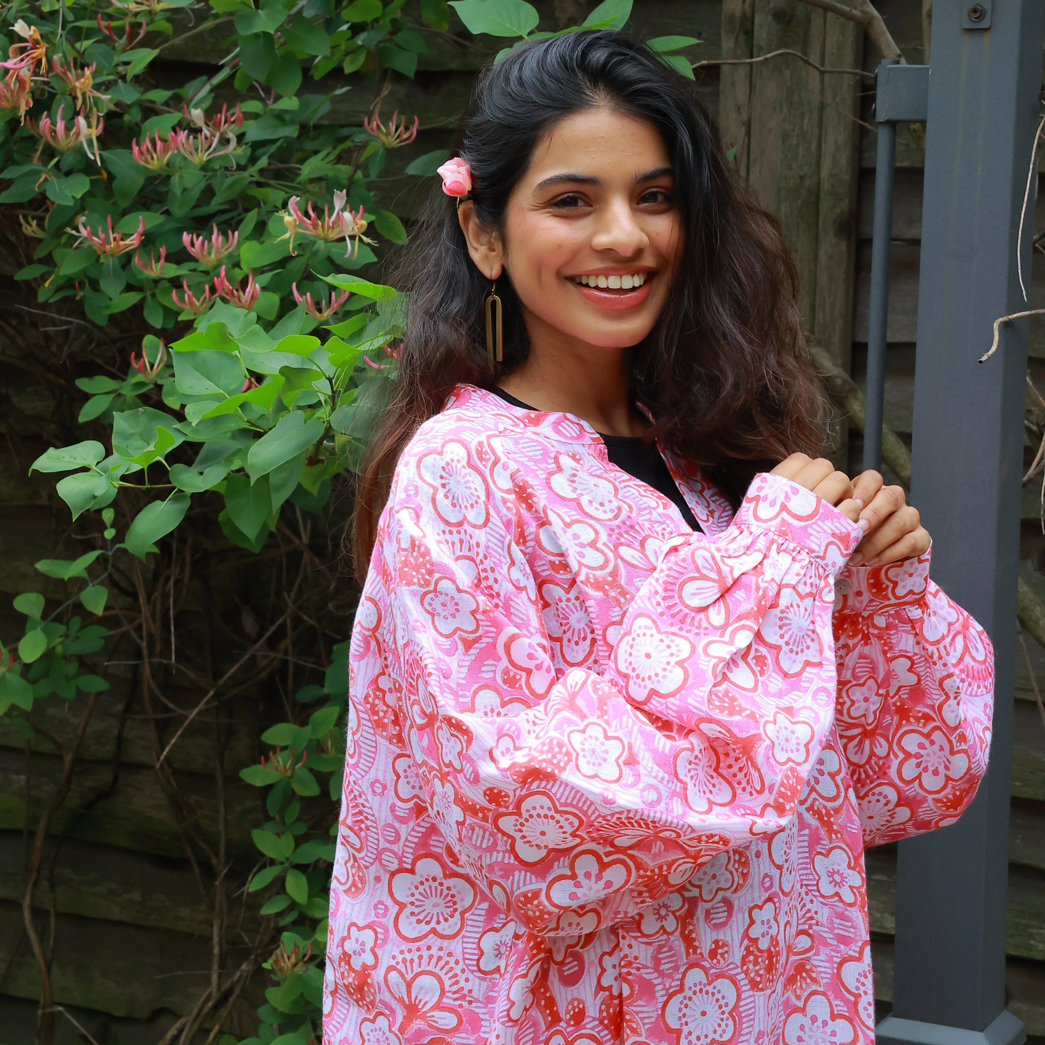 Ruby Linen Dress in Coral Peony