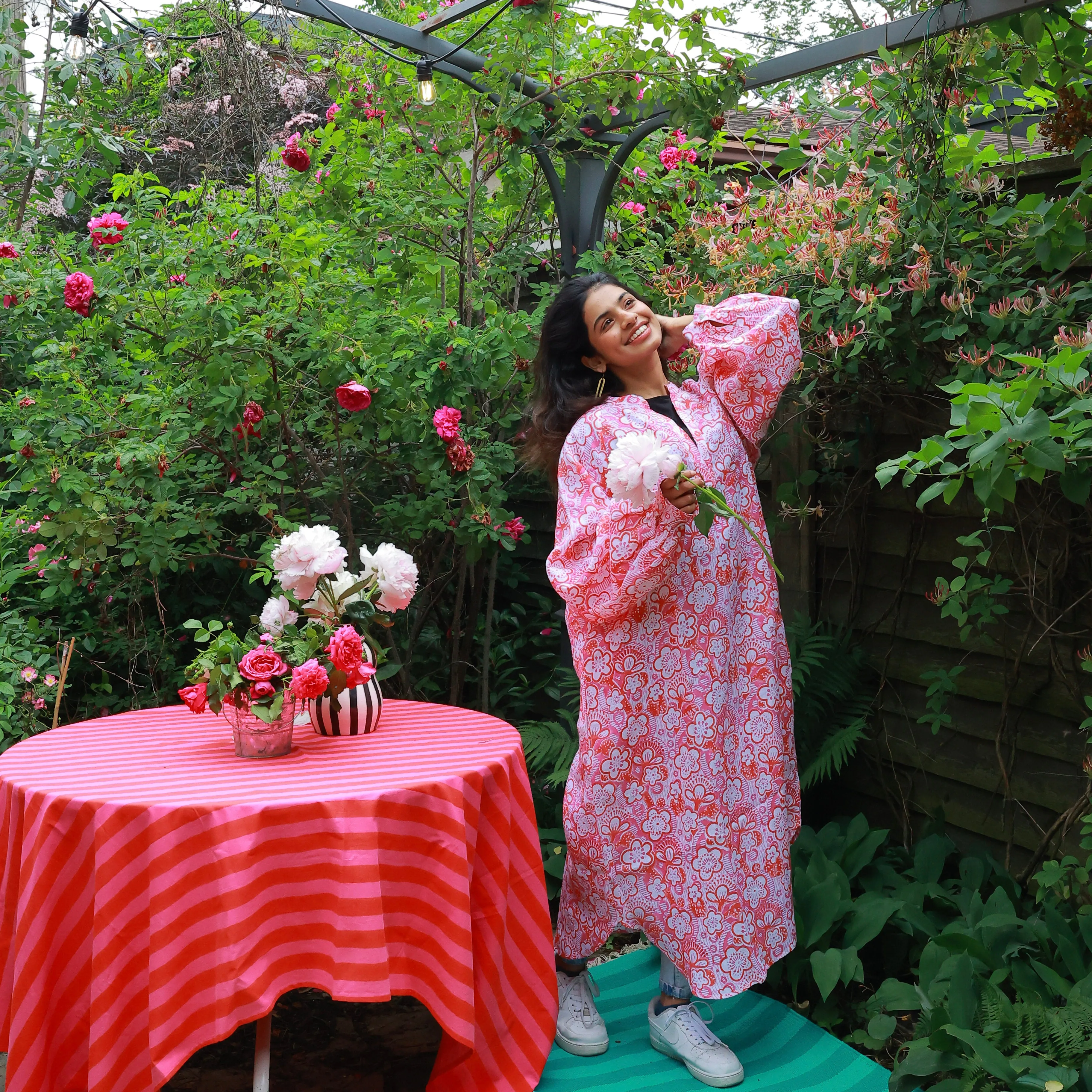Ruby Linen Dress in Coral Peony