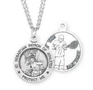 Saint Sebastian Round Sterling Silver Tennis Male Athlete Medal - S904724