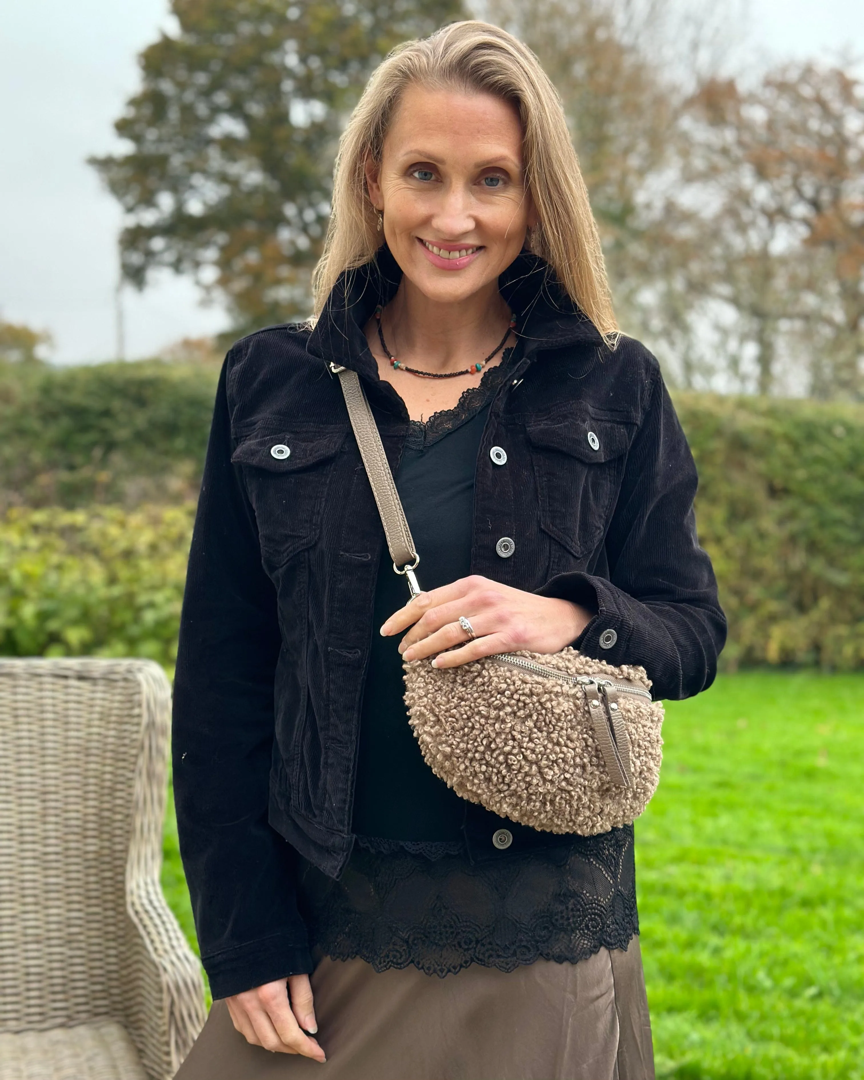 Sheering Bum Bag - Mocha With Silver Finishings