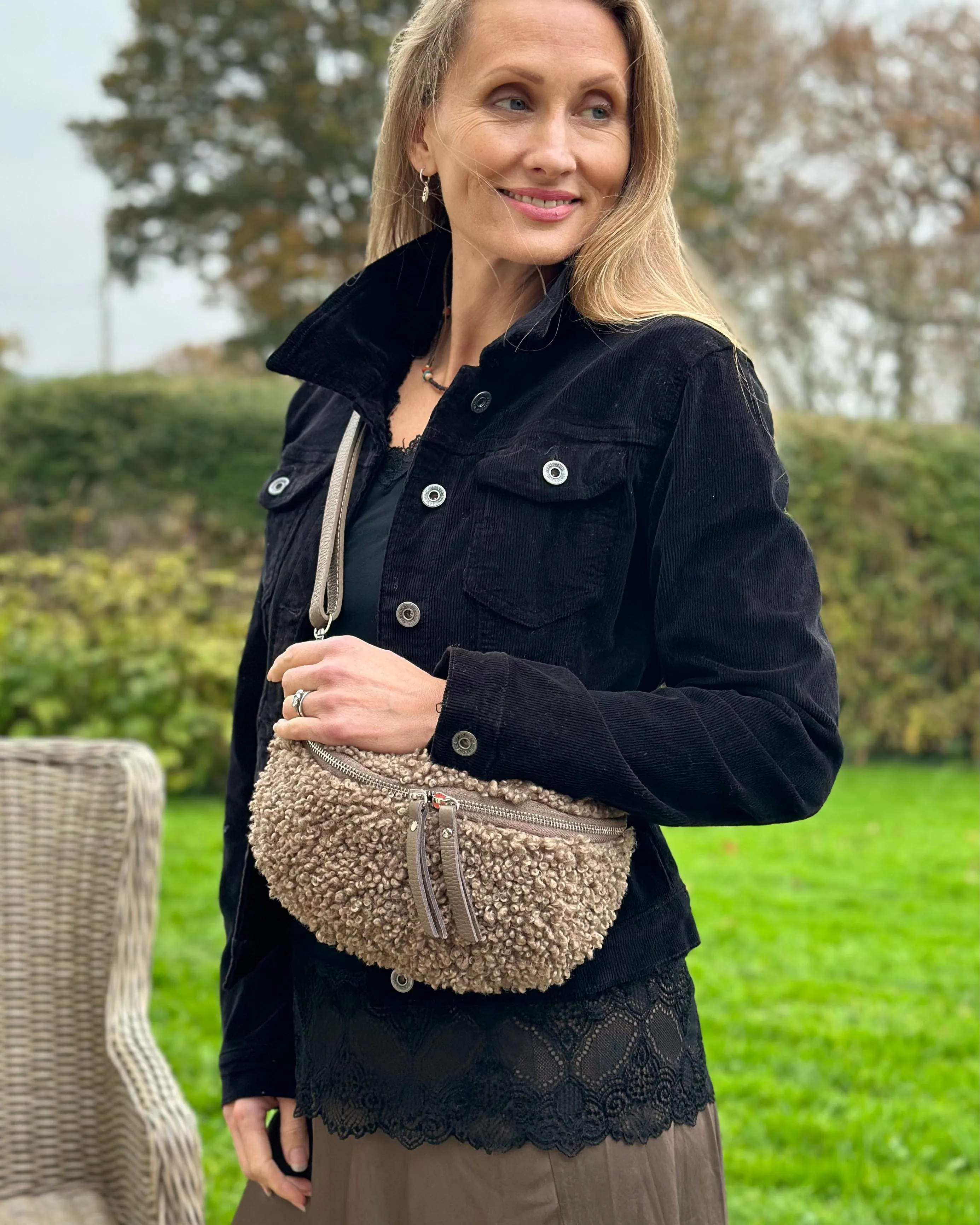 Sheering Bum Bag - Mocha With Silver Finishings