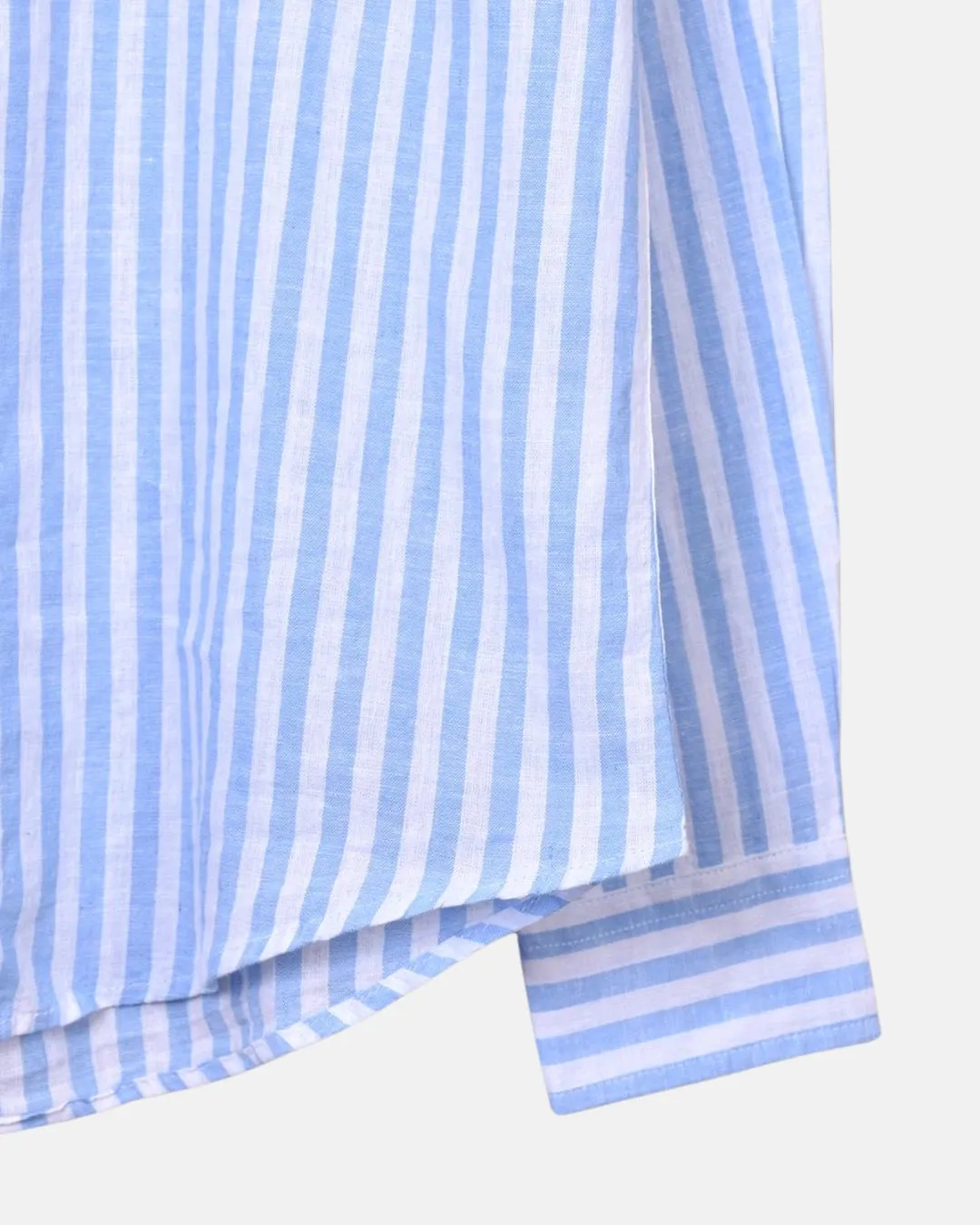 Shirt Striped Cotton/Linen - Light Blue