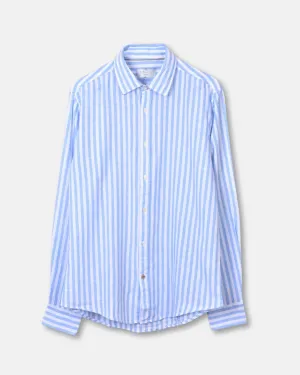 Shirt Striped Cotton/Linen - Light Blue
