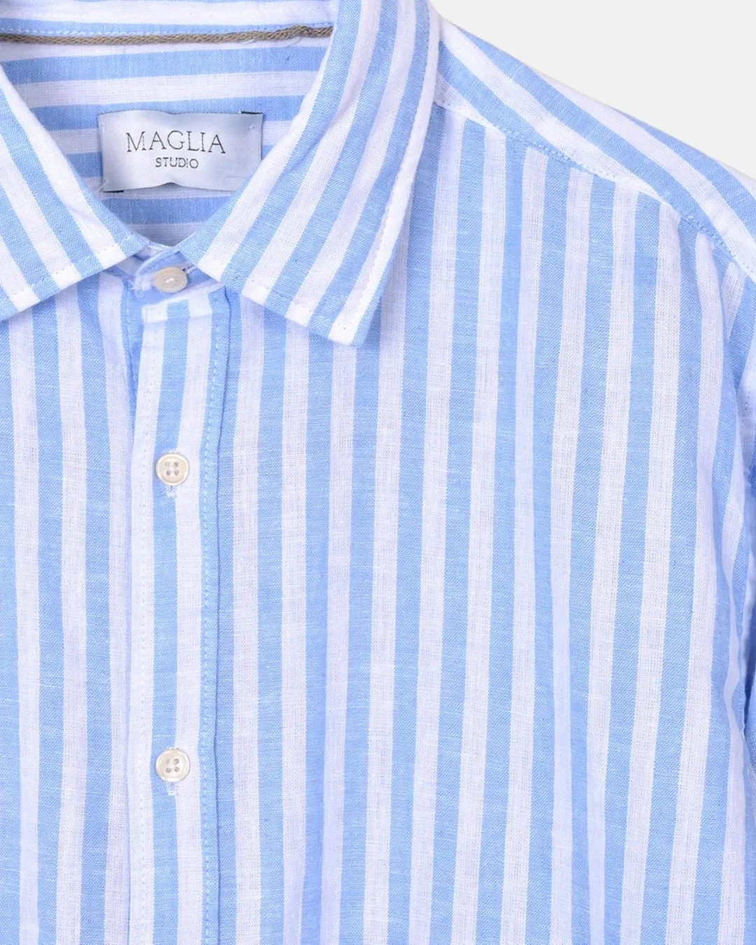 Shirt Striped Cotton/Linen - Light Blue