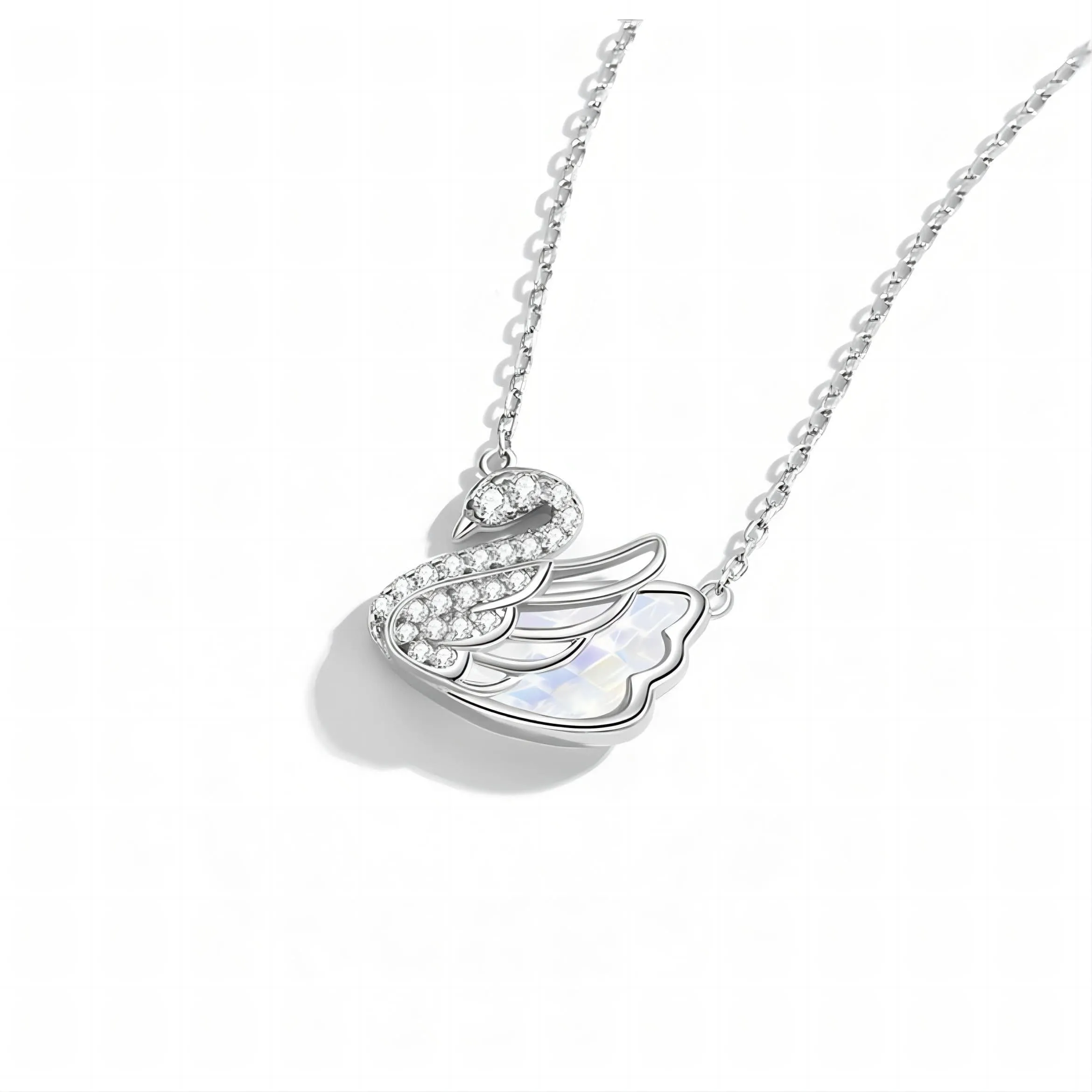 Silver Swarovski Crystal Swan Pendant Necklace