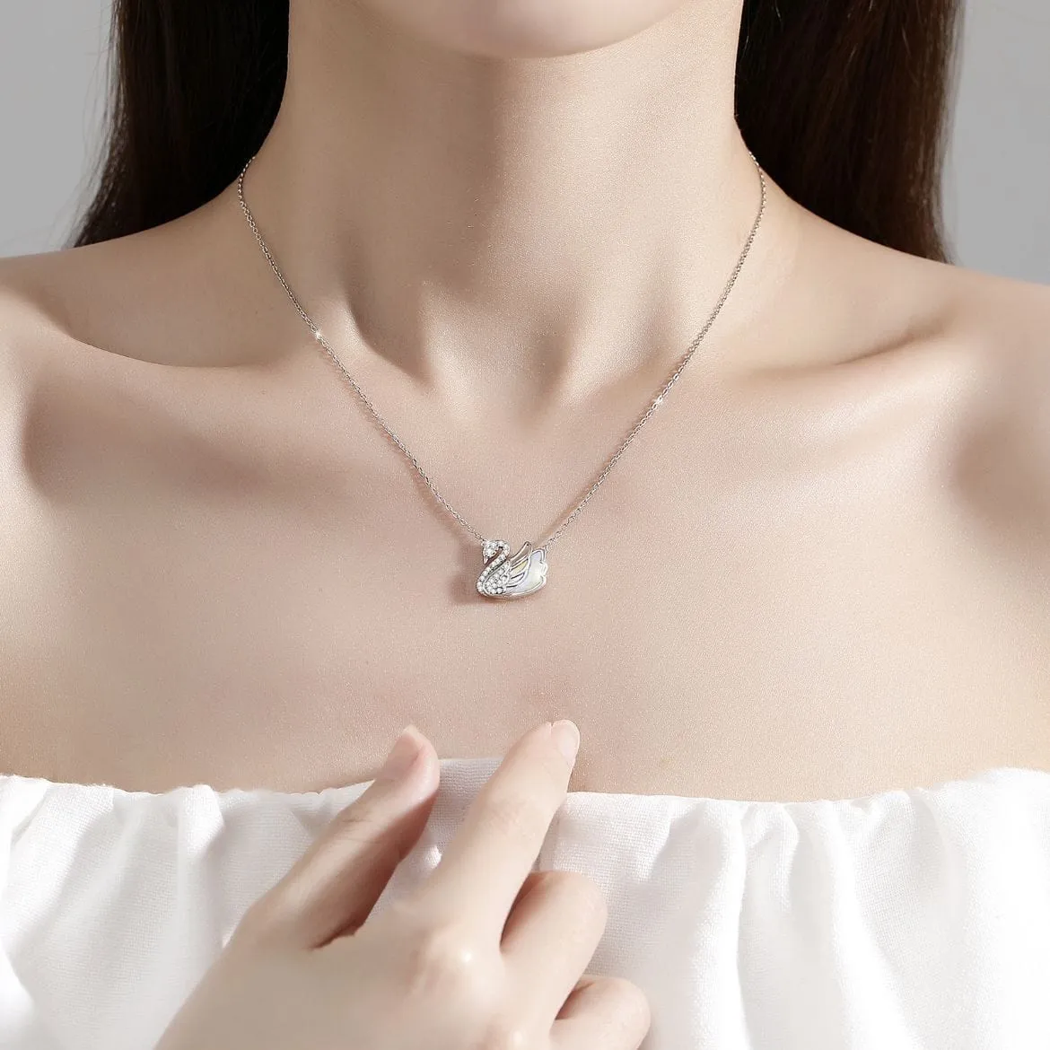 Silver Swarovski Crystal Swan Pendant Necklace