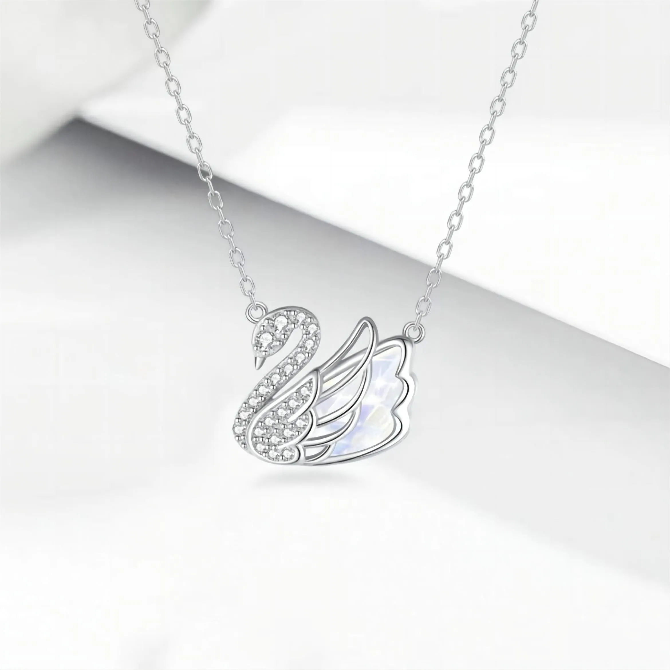 Silver Swarovski Crystal Swan Pendant Necklace