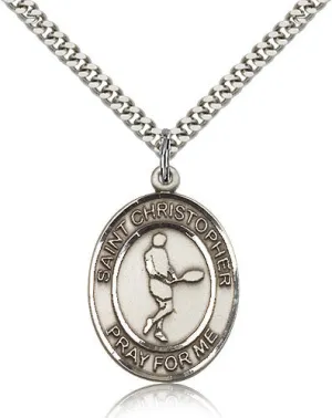 Sterling Silver St. Christopher Tennis Medal with Chain Pendant