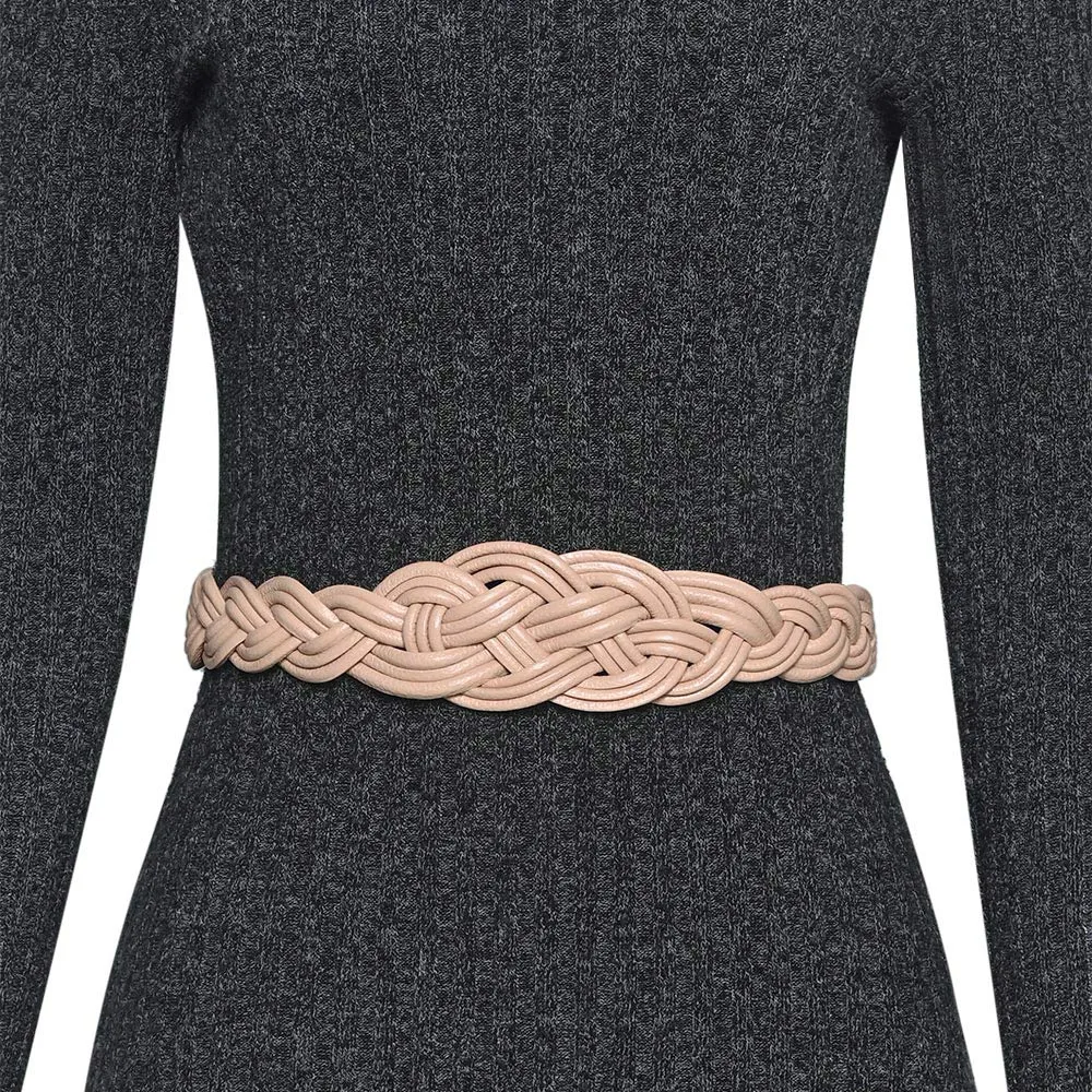 Stretch Braided Leather Belt - Beige