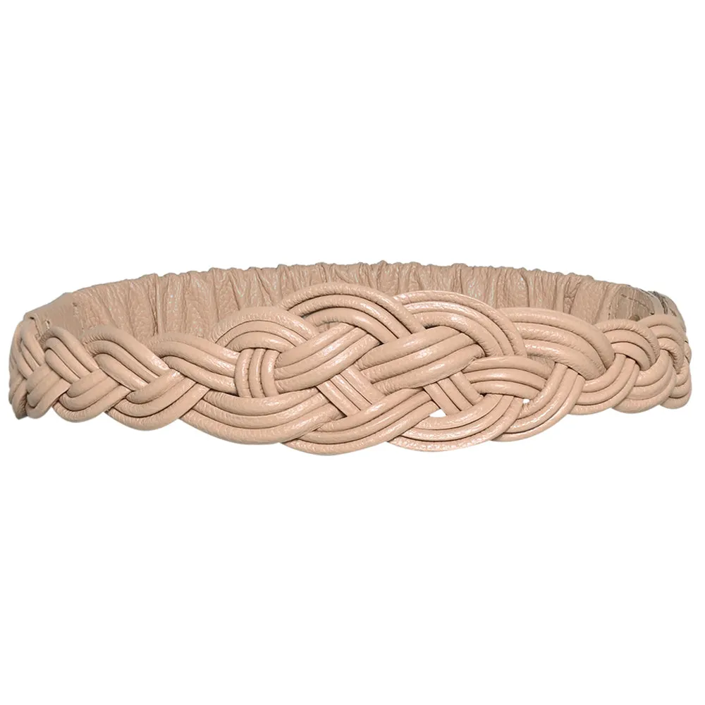 Stretch Braided Leather Belt - Beige