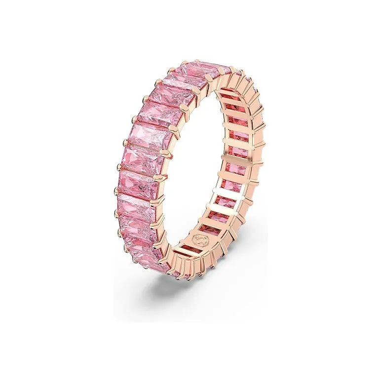 Swarovski Women's Baguette Cut Pink Crystal Rose Gold-tone Finish Size 7 Matrix Ring - 5648288