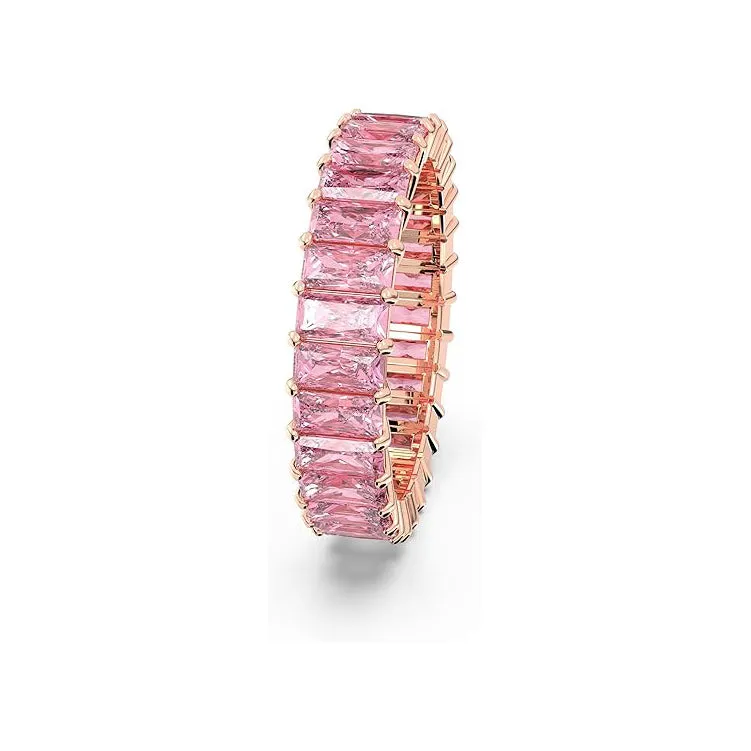 Swarovski Women's Baguette Cut Pink Crystal Rose Gold-tone Finish Size 7 Matrix Ring - 5648288