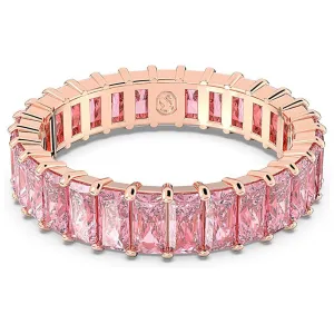 Swarovski Women's Baguette Cut Pink Crystal Rose Gold-tone Finish Size 7 Matrix Ring - 5648288