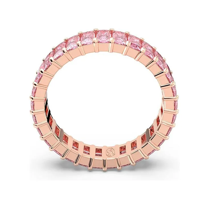 Swarovski Women's Baguette Cut Pink Crystal Rose Gold-tone Finish Size 7 Matrix Ring - 5648288