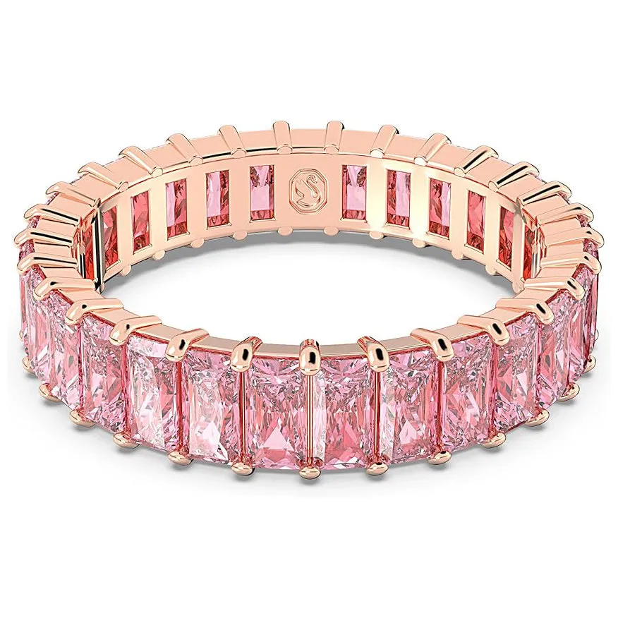 Swarovski Women's Baguette Cut Pink Crystal Rose Gold-tone Finish Size 7 Matrix Ring - 5648288