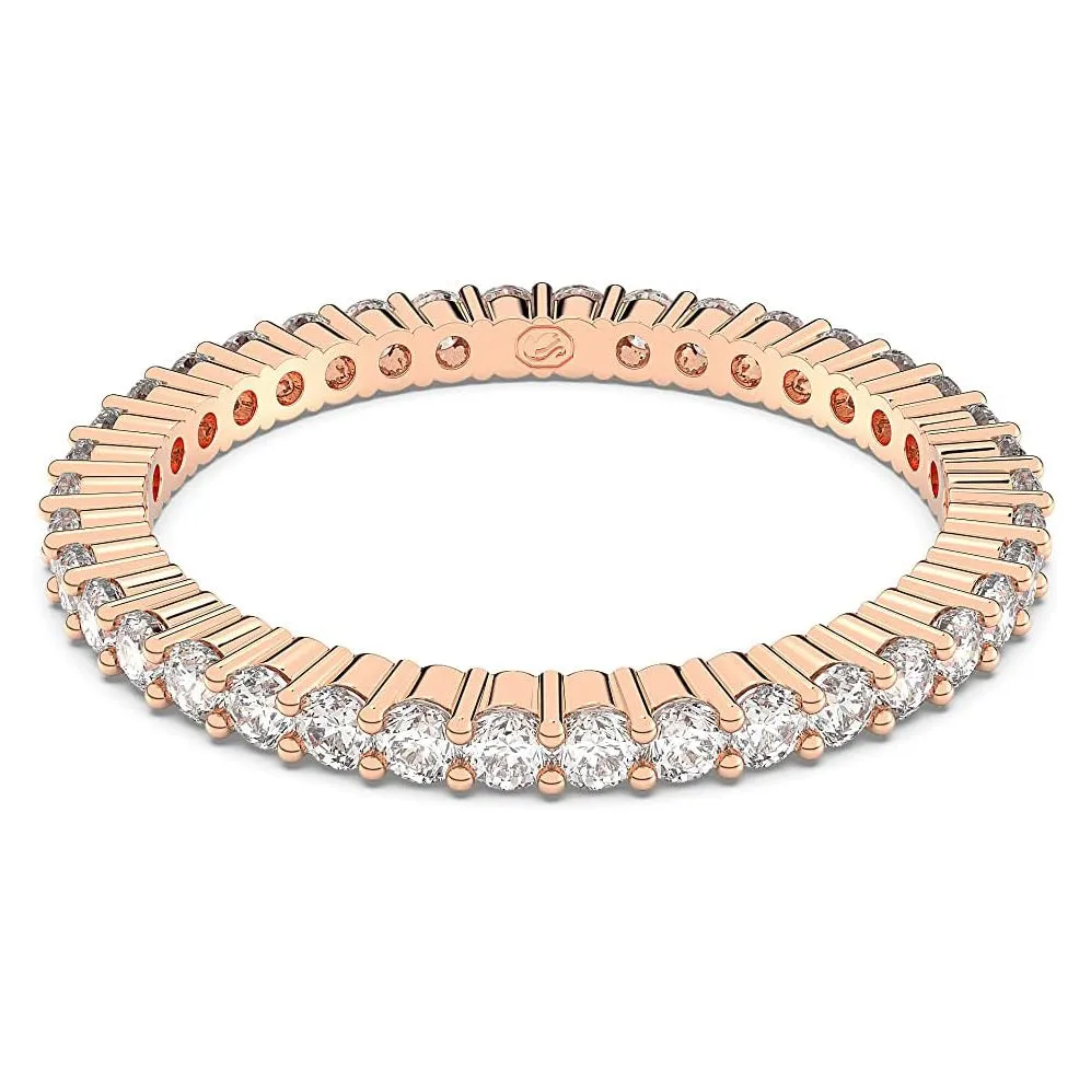 Swarovski Women's Round Cut Clear Crystal Rose Gold-Tone Finish Size 6 Vittore Ring - 5656302