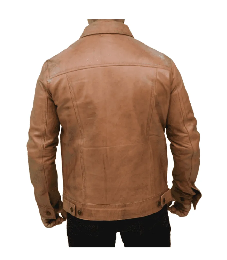 Tan Leather Trucker Jacket Genuine Nappa Sheepskin