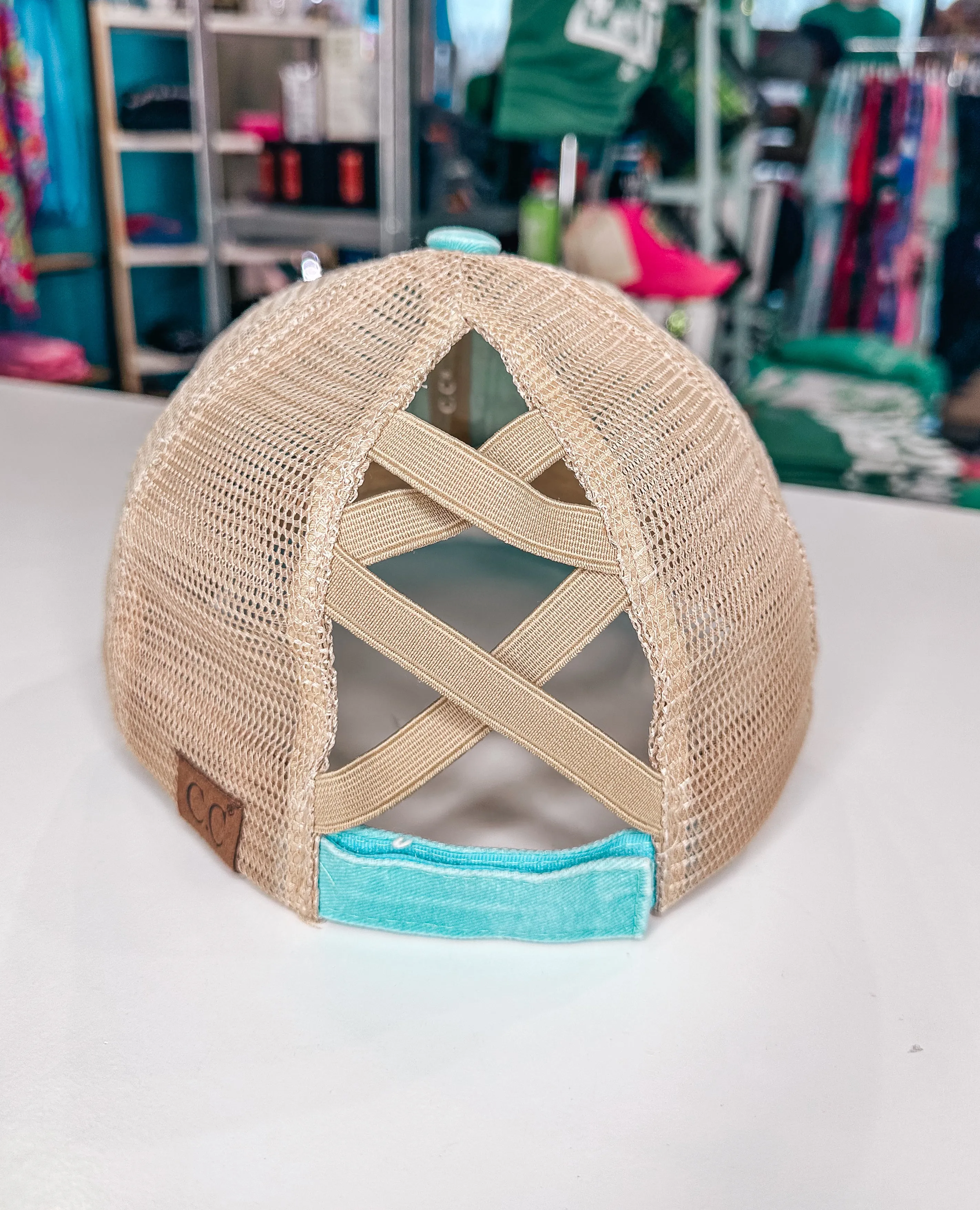 Tequila Lime & Sunshine C.C Ponytail Criss Cross Distressed Hat