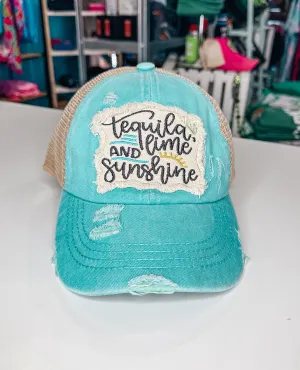 Tequila Lime & Sunshine C.C Ponytail Criss Cross Distressed Hat
