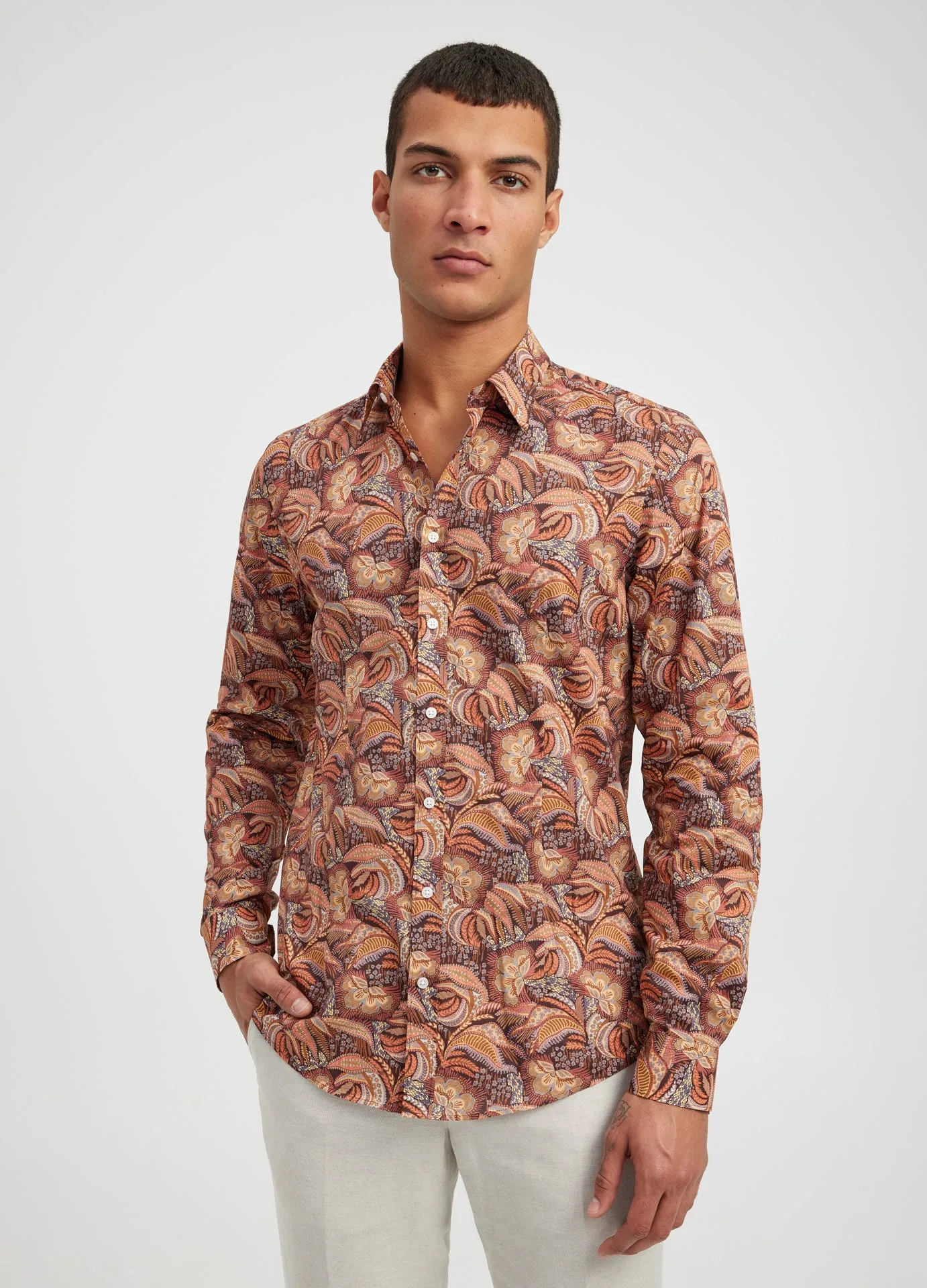 Tonal Foliage Print Shirt Rust