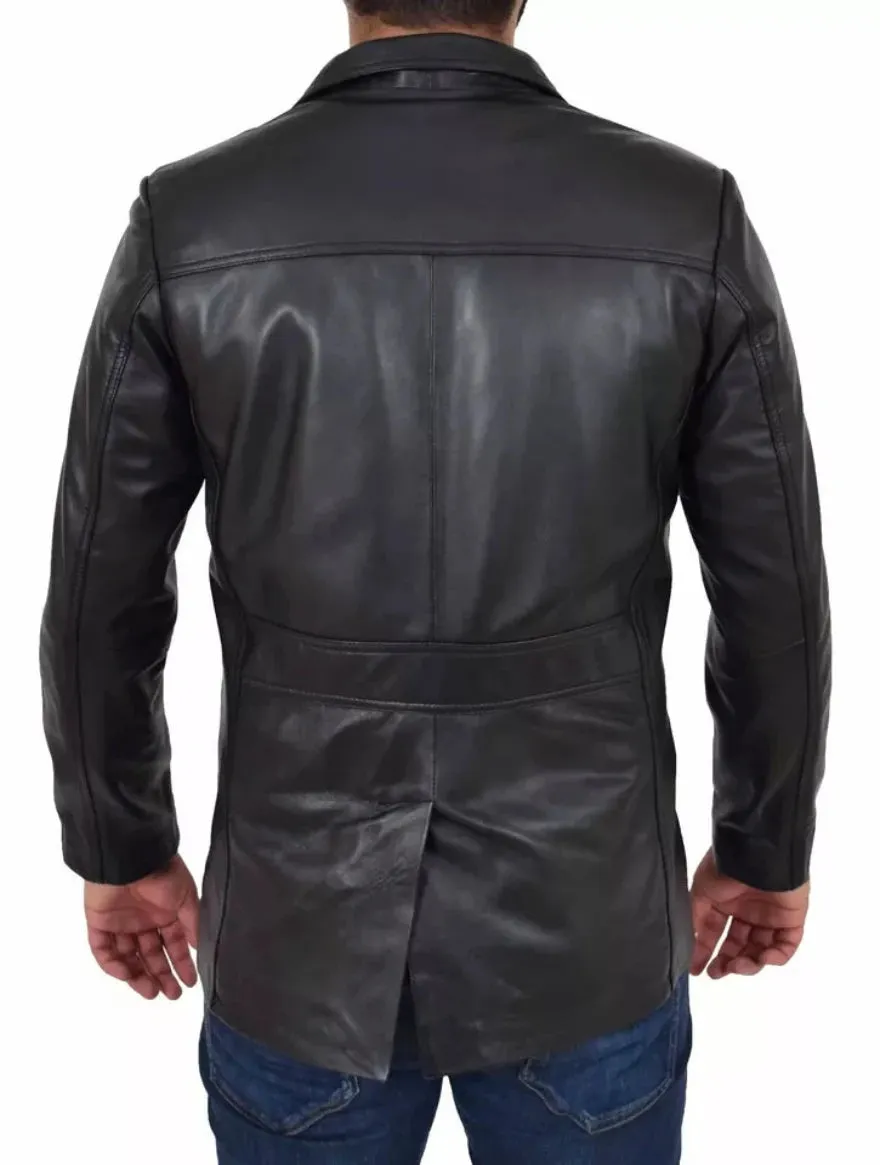 Trucker style leather jacket | Black