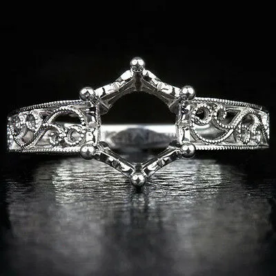VINTAGE STYLE ENGAGEMENT ROUND SEMI-MOUNT SOLITAIRE COCKTAIL RING ART NOUVEAU