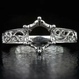 VINTAGE STYLE ENGAGEMENT ROUND SEMI-MOUNT SOLITAIRE COCKTAIL RING ART NOUVEAU
