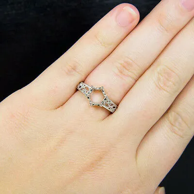 VINTAGE STYLE ENGAGEMENT ROUND SEMI-MOUNT SOLITAIRE COCKTAIL RING ART NOUVEAU