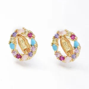 Virgin Mary Multi-Color Crystal Gold Earrings
