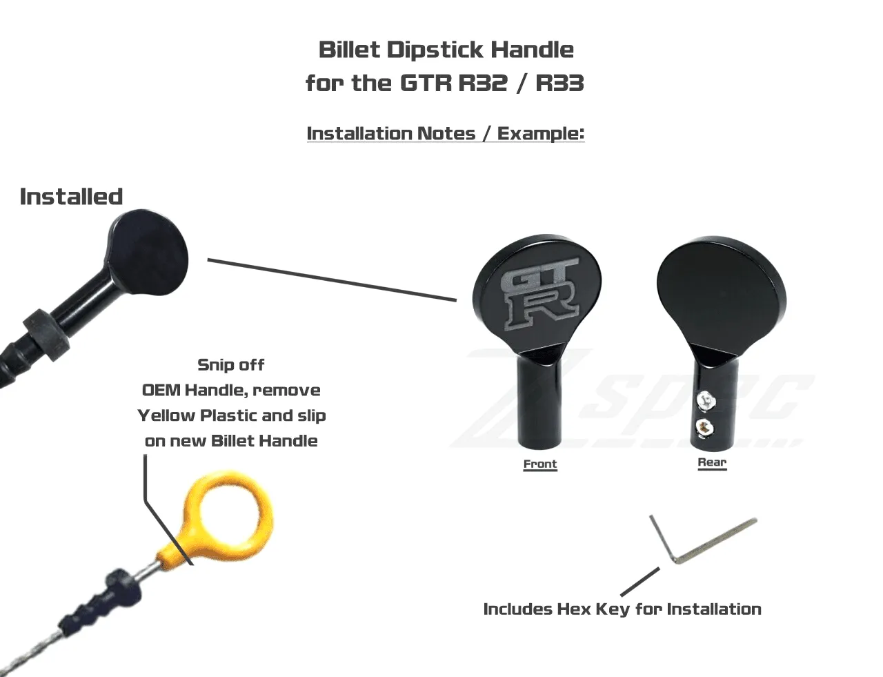 ZSPEC Dipstick Handle for Nissan GTR R32/R33 RB26, Billet, Black, w/ Hex Key